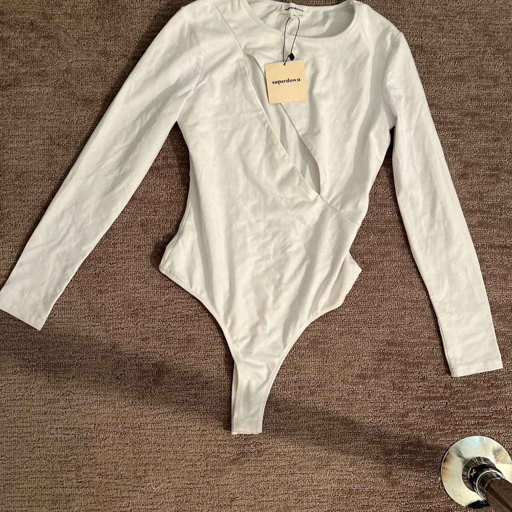 Superdown White Cutout Bodysuit